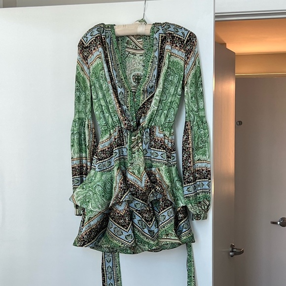 Green Silk Bedouin Mini Dress 